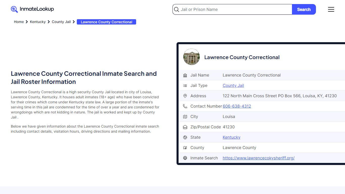 Lawrence County Correctional (KY) Inmate Search Kentucky - Inmate Lookup